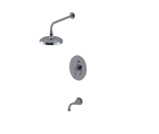 Rubinet T222ETL Pressure Balance Tub Shower, Aquatron Shower Head Arm With Tub Filler Spout, 8 Wall Mount Trim Only