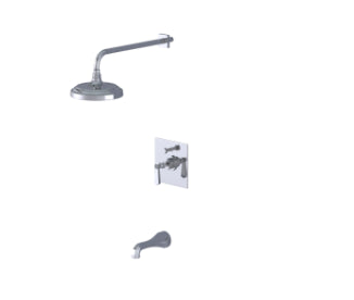 Rubinet T222HXL Pressure Balance Tub Shower with Fixed 8 Wall Mount Shower Head Arm with Tub Filler Spout (Trim Only) - Parent