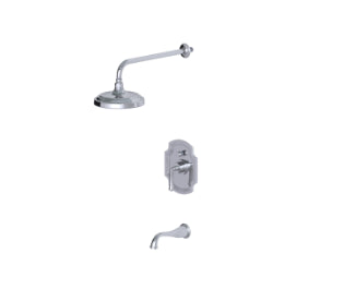 Rubinet T222RJC JPressure Balance Tub Shower, Fixed Shower Head Arm With Jasmin Spout, 8 Wall Mount, Trim Only