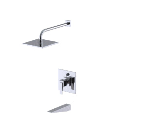 Rubinet T222RSL Pressure Balance Tub Shower with Fixed Shower Head Arm with Tub Filler Spout/8 Wall Mount Trim Only
