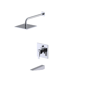 Rubinet T222RSQ Pressure Balance Tub Shower, Fixed Shower Head Arm, With Tub Filler Spout, 8 Wall Mount, Trim Only