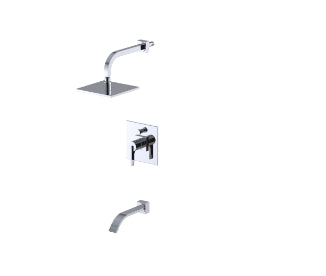 Rubinet T222RTL Pressure Balance Tub Shower with 8 Wall Mount Shower Head Arm with Tub Filler Spout