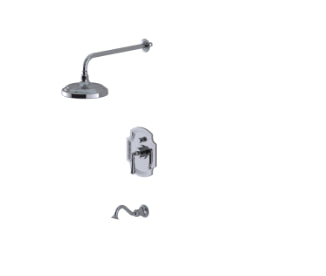 Rubinet T222RVL Pressure Balance Tub Shower, Fixed Shower Head Arm With Tub Filler Spout, 8 Wall Mount, Trim Only