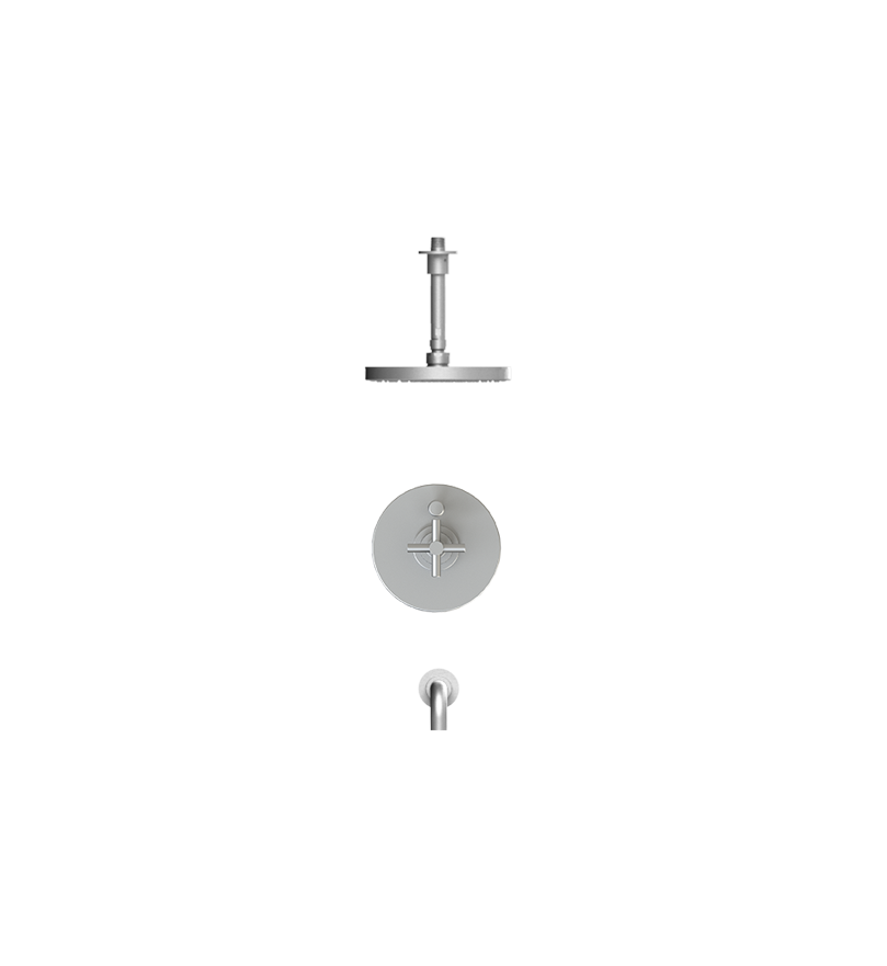 Rubinet T223GNL Pressure Balance Tub Shower, Fixed Shower Head Arm, With Tub Filler Spout 8 Ceiling Mount Trim Only