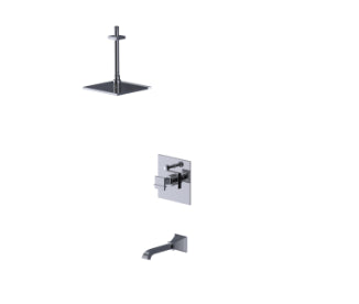 Rubinet T223MQL Pressure Balance Tub Shower, Fixed Shower Head Arm With Tub Filler Spout 8 Ceiling Mount Trim Only