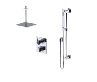 Rubinet T22RSL Temperature Control Shower With Two Way Diverter ShutOff, With Hand Held Shower, Bar, Integral Supply Fixed Shower Head Arm, 8 Ceiling Mount, - Parent
