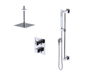 Rubinet T22RSQ Temperature Control Shower With Two Way Diverter ShutOff, With Hand Held Shower, Bar, Integral Supply Fixed Shower Head Arm, 8 Ceiling Mount, - Parent