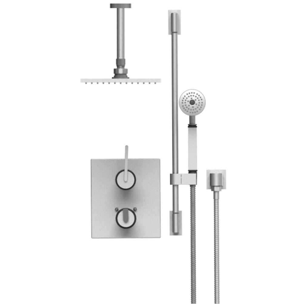 Rubinet T22RTL Temperature Control Shower With Two Way Diverter ShutOff, Hand Held Shower, Bar, Integral Supply Fixed Shower Head Arm, 8 Ceiling Mount, Trim