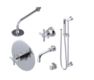 Rubinet T231GNC Pressure Balance Tub Shower With Three Way Diverter Shared Flow, Fixed Shower Head Arm, Tub Filler Spout, Hand Held Shower, Bar Integral Supply - Parent
