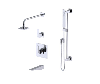Rubinet T231RSQ Pressure Balance Tub Shower With Three Way Diverter Shared Flow, Fixed Shower Head Arm. Tub Filler Spout, Hand Held Shower, Bar IntegraSupply,
