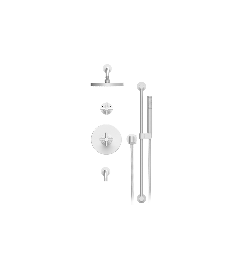 Rubinet T232GNC Pressure Balance Tub Shower With Three Way Diverter Shared Flow, Fixed Shower Head Arm, Tub Filler Spout, Hand Held Shower, Bar IntegraSupply