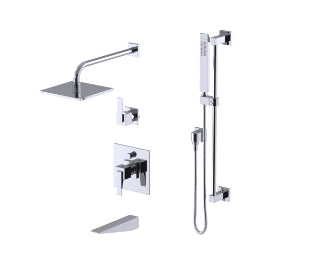Rubinet T232RSQ Pressure Balance Tub Shower With Three Way Diverter Shared Flow, Fixed Shower Head Arm. Tub Filler Spout, Hand Held Shower, Bar Integral Supply, - Parent
