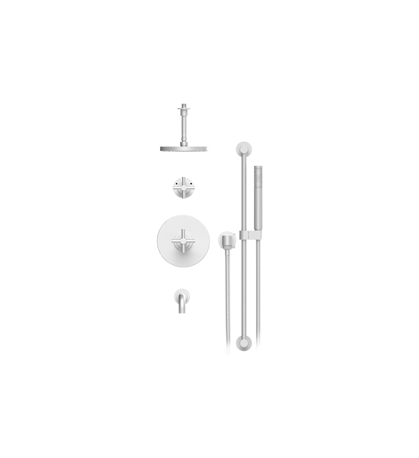 Rubinet T233GNC Pressure Balance Tub Shower With Three Way Diverter Shared Flow, Fixed Shower Head Arm, Tub Filler Spout, Hand Held Shower, Bar IntegraSupply