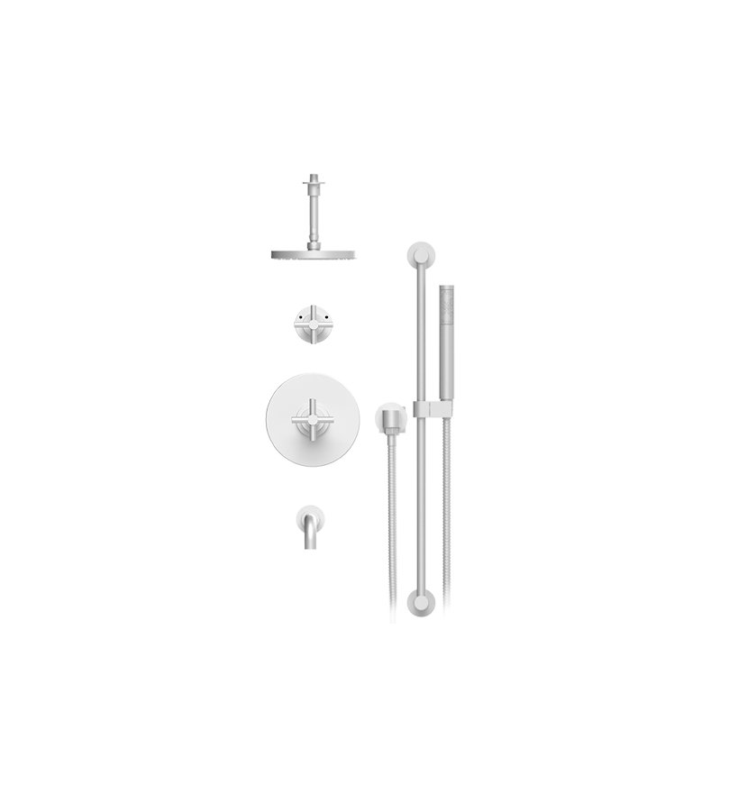 Rubinet T233GNL Pressure Balance Tub Shower With Three Way Diverter Shared Flow, Fixed Shower Head Arm, Tub Filler Spout, Hand Held Shower, Bar IntegraSupply