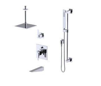 Rubinet T233RSL SPressure Balance Tub Shower With Three Way Diverter Shared Flow, Fixed Shower Head Arm. Tub Filler Spout, Hand Held Shower, Bar IntegraSupply,