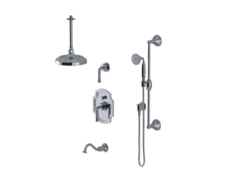 Rubinet T233RVC Pressure Balance Tub Shower With Three Way Diverter Shared Flow, Fixed Shower Head Arm, Tub Filler Spout, Hand Held Shower, Bar IntegraSupply