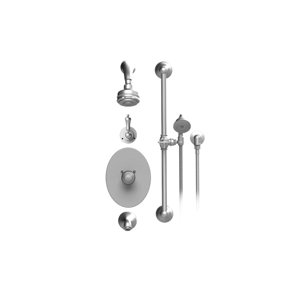Rubinet T23RML Temperature Control Tub Shower With Three Way Diverter ShutOff, Hand Held Shower, Bar, Integral Supply, Wall Mount Tub Filler Spout Fixed Shower