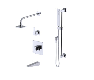 Rubinet T23RSL Temperature Control Tub Shower With Three Way Diverter ShutOff, Hand Held Shower, Bar, IntegraSupply Wall Mount Tub Filler Spout Fixed Shower