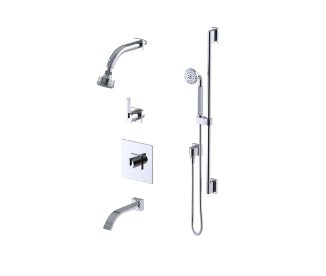 Rubinet T23RTL Temperature Control Tub Shower With Three Way Diverter ShutOff, Hand Held Shower, Bar, Integral Supply, Wall Mount Tub Filler Spout Fixed Shower - Parent
