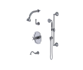 Rubinet T23RVC Temperature Control Tub Shower With Three Way Diverter ShutOff, Hand Held Shower, Bar, IntegraSupply Wall Mount Tub Filler Spout Fixed Shower