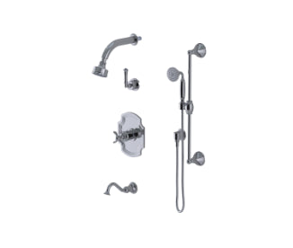 Rubinet T23RVL Temperature Control Tub Shower With Three Way Diverter ShutOff, Hand Held Shower, Bar, IntegraSupply Wall Mount Tub Filler Spout Fixed Shower