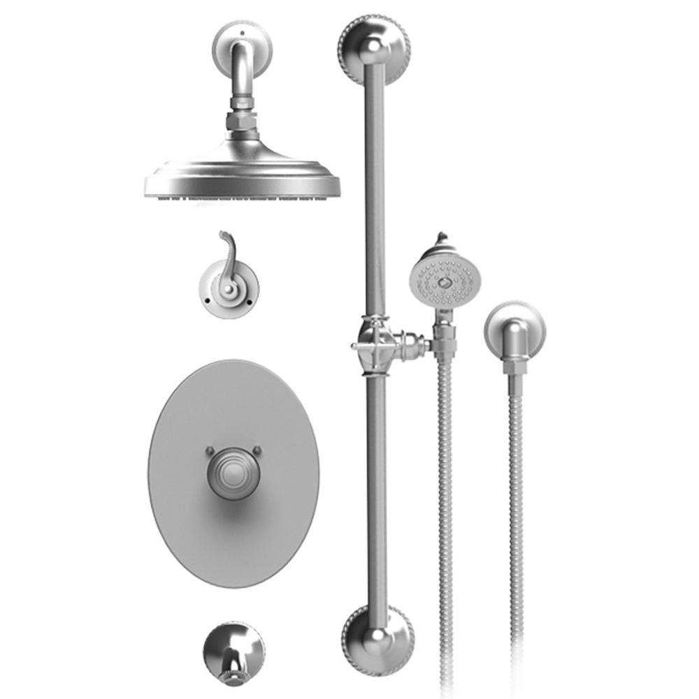 Rubinet T24ETL Temperature Control Tub Shower With Three Way Diverter ShutOff, Hand Held Shower, Bar, Integral Supply Wall Mount Tub Filler Spout Fixed Shower