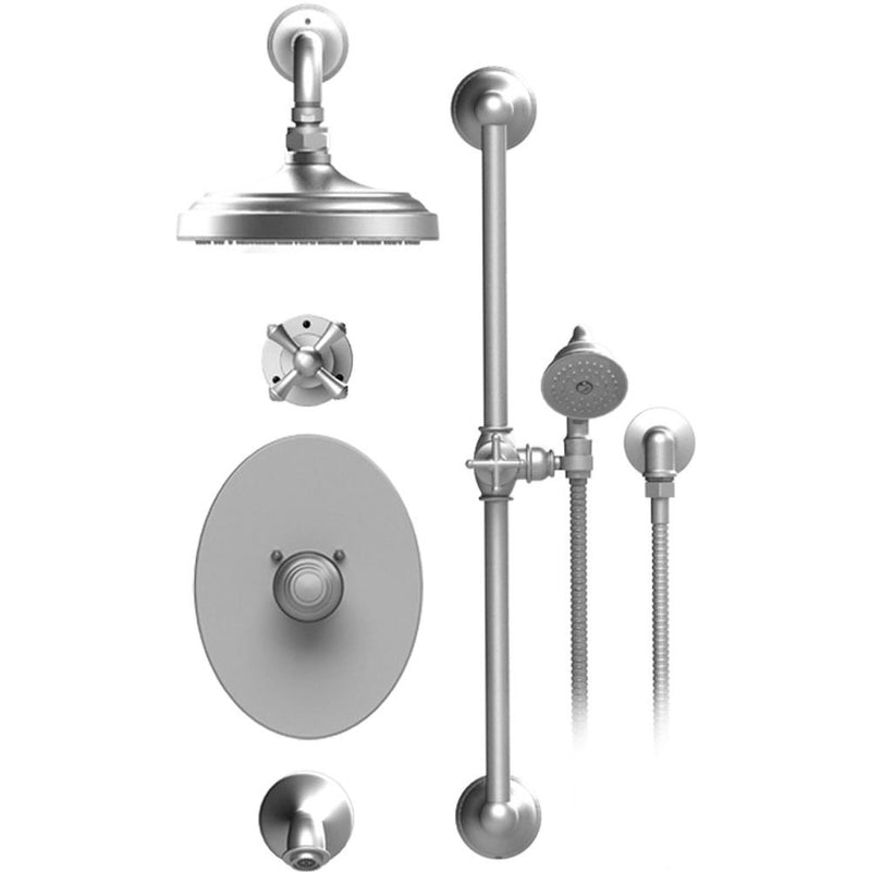 Rubinet T24FMC Temperature Control Tub Shower With Three Way Diverter ShutOff, Hand Held Shower, Bar, Integral Supply, Wall Mount Tub Filler Spout Fixed Shower - Parent