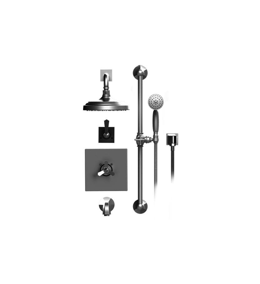 Rubinet T24HXC Temperature Control Tub Shower With Three Way Diverter ShutOff, Hand Held Shower, Bar, IntegraSupply, Wall Mount Tub Filler Spout Shower Head