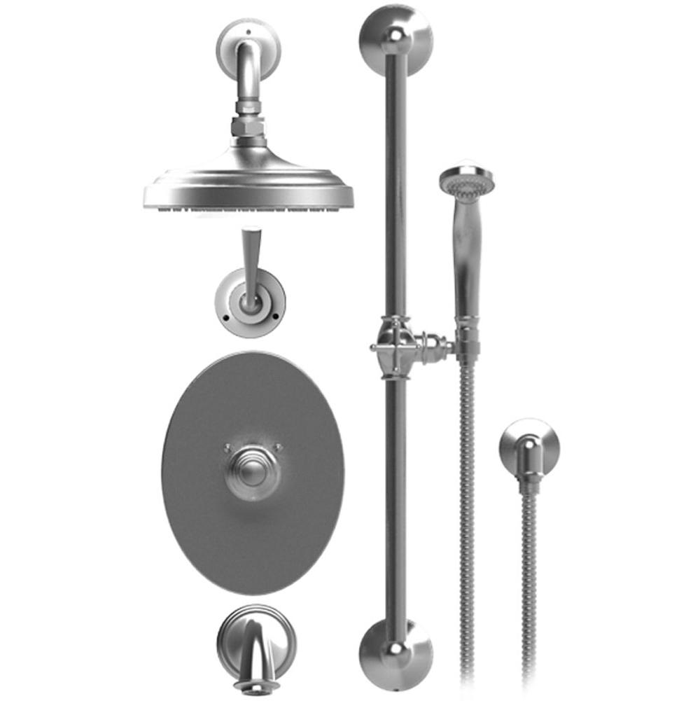 Rubinet T24JSL Temperature Control Tub Shower With Three Way Diverter ShutOff, Hand Held Shower, Bar, IntegraSupply Wall Mount Tub Filler Spout Fixed Shower - Parent