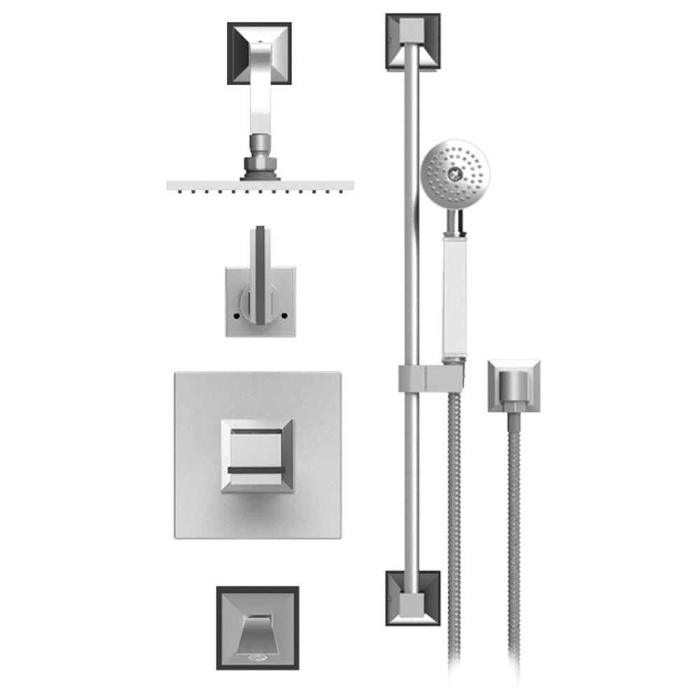 Rubinet T24MQL Temperature Control Tub Shower With Three Way Diverter ShutOff, Hand Held Shower, Bar, Integral Supply Wall Mount Tub Filler Spout Fixed Shower