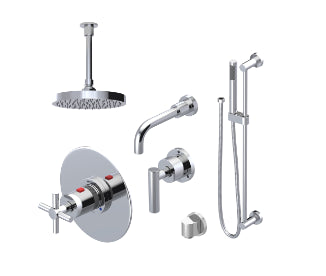 Rubinet T25GNC Temperature Control Tub Shower With Three Way Diverter ShutOff, Hand Held Shower, Bar, IntegraSupply, Wall Mount Tub Filler Spout Lasalle Sho