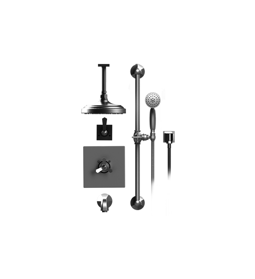 Rubinet T25HXC Temperature Control Tub Shower With Three Way Diverter ShutOff, Hand Held Shower, Bar, IntegraSupply, Wall Mount Tub Filler Spout Shower Head