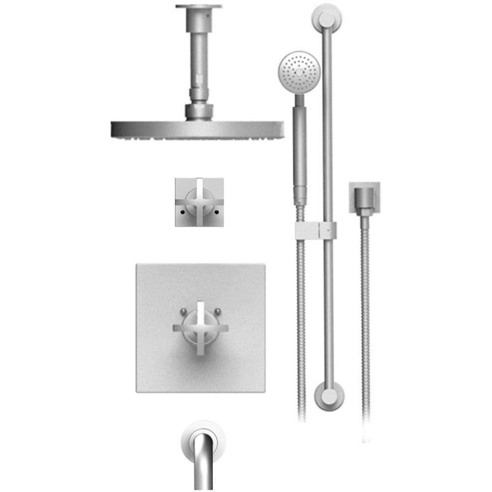 Rubinet T25LAC Temperature Control Tub Shower With Three Way Diverter ShutOff, Hand Held Shower, Bar, Integral Supply, Wall Mount Tub Filler Spout Fixed Shower