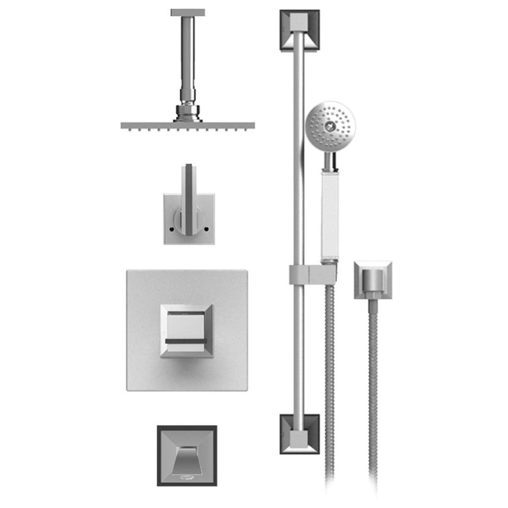 Rubinet T25MQL Temperature Control Tub Shower With Three Way Diverter ShutOff, Hand Held Shower, Bar, Integral Supply Wall Mount Tub Filler Spout Fixed Shower
