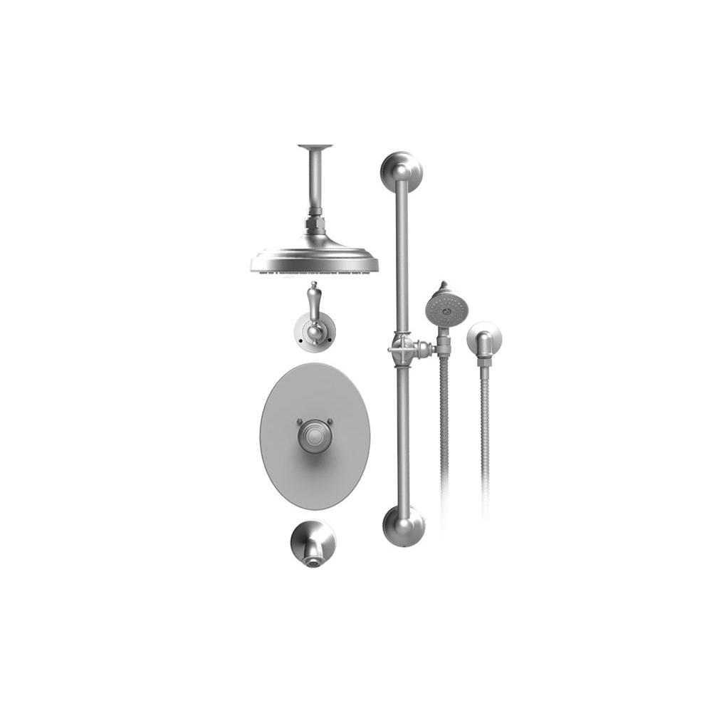 Rubinet T25RML Temperature Control Tub Shower With Three Way Diverter ShutOff, Hand Held Shower, Bar, Integral Supply Wall Mount Tub Filler Spout Fixed Shower