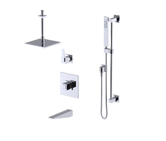 Rubinet T25RSL Temperature Control Tub Shower With Three Way Diverter ShutOff, Hand Held Shower, Bar, IntegraSupply Wall Mount Tub Filler Spout Fixed Shower