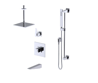 Rubinet T25RSQ Temperature Control Tub Shower With Three Way Diverter ShutOff, Hand Held Shower, Bar, IntegraSupply Wall Mount Tub Filler Spout Fixed Shower