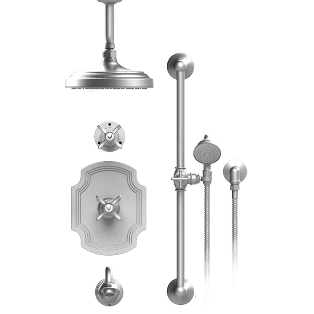 Rubinet T25RVC Temperature Control Tub Shower With Three Way Diverter ShutOff, Hand Held Shower, Bar, Integral Supply, Wall Mount Tub Filler Spout Fixed Shower