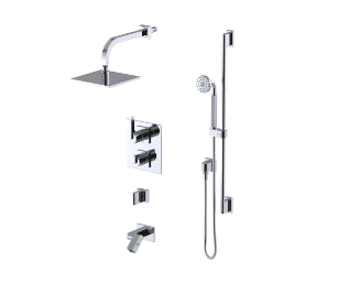 Rubinet T27RTQ Temperature Control Shower With Two Way Diverter ShutOff, With One Seperate Volume Control, Hand Held Shower, Bar, Integral Supply, Wall Mount Bidet