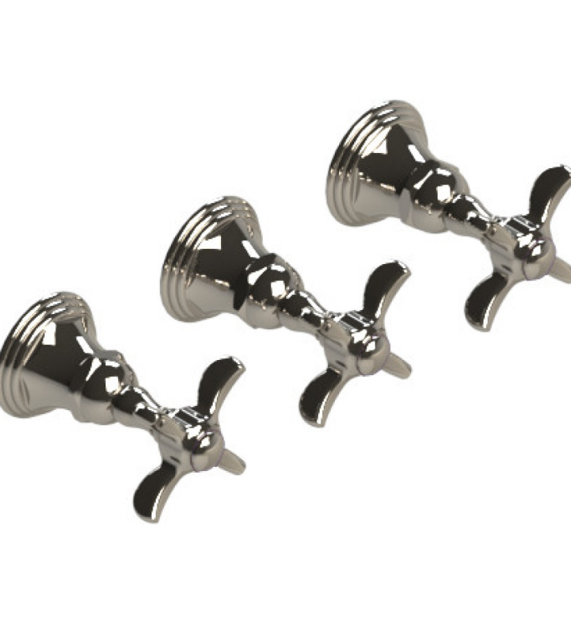 Rubinet T2ARVC Three Valve Tub Filler With Diverter, Trim Only