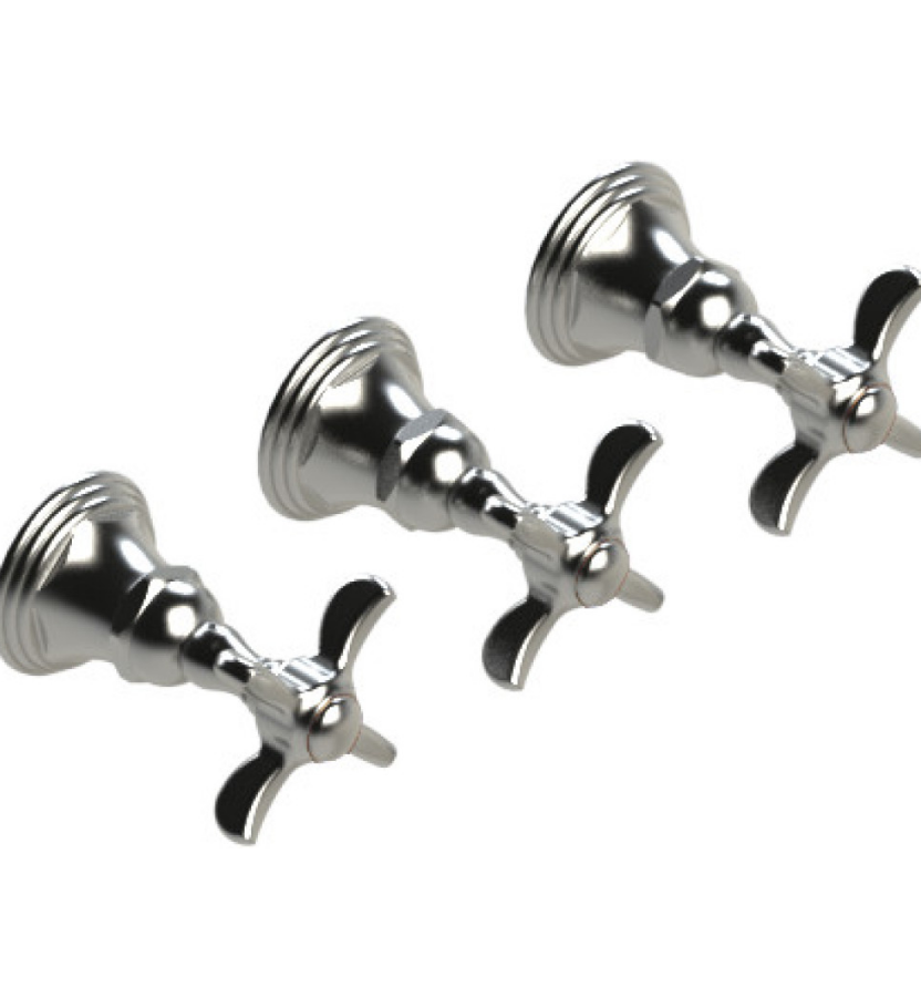 Rubinet T2ARVC Three Valve Tub Filler With Diverter, Trim Only