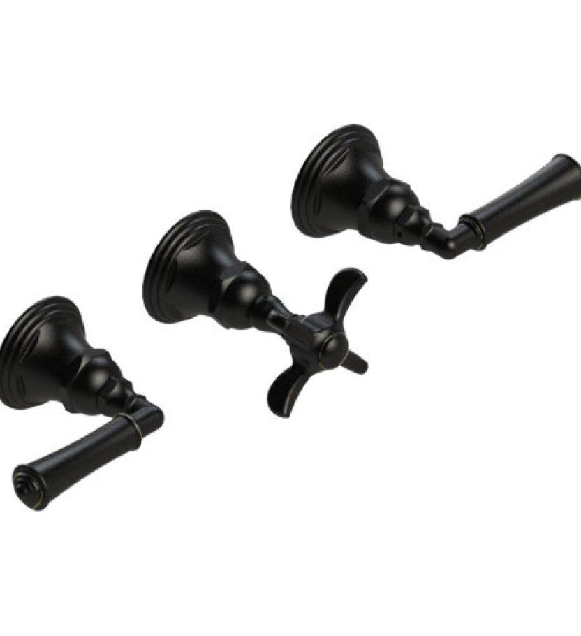 Rubinet T2ARVL Three Valve Tub Filler With Diverter, Trim Only