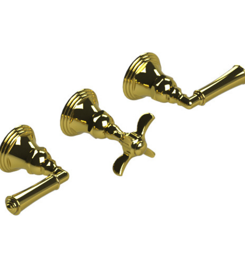 Rubinet T2ARVL Three Valve Tub Filler With Diverter, Trim Only