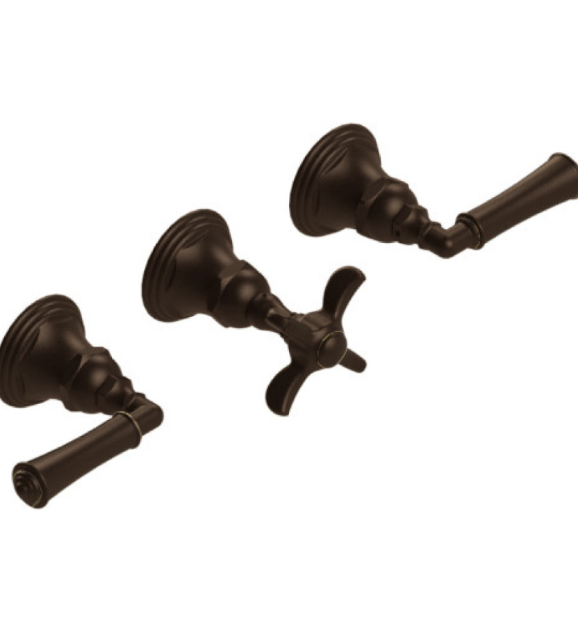 Rubinet T2ARVL Three Valve Tub Filler With Diverter, Trim Only