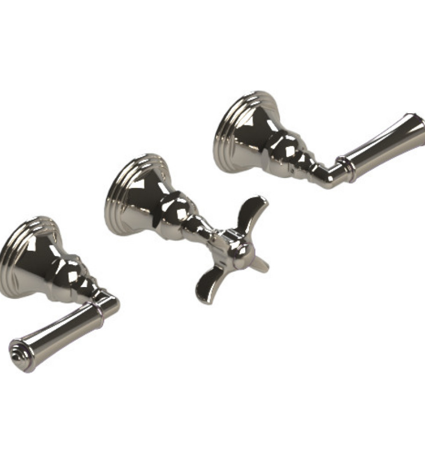 Rubinet T2ARVL Three Valve Tub Filler With Diverter, Trim Only