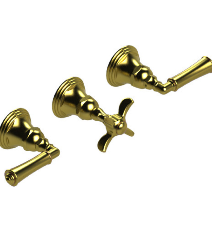 Rubinet T2ARVL Three Valve Tub Filler With Diverter, Trim Only