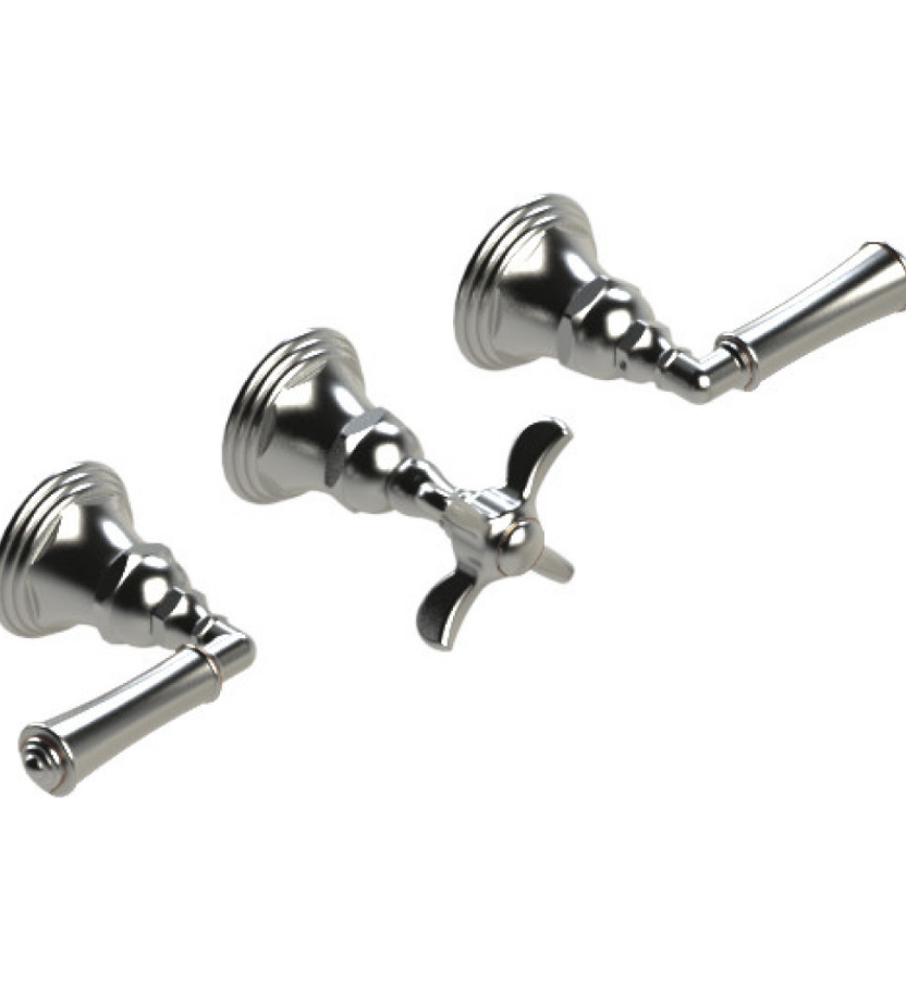 Rubinet T2ARVL Three Valve Tub Filler With Diverter, Trim Only