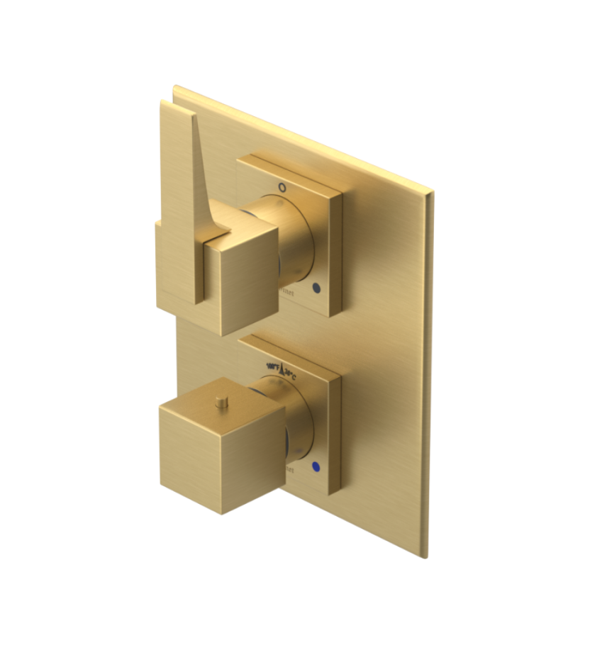Rubinet T2RRSL Temperature Control Valve With Stop Two Way Diverter With ShutOff, PluOne Other Extra Volume Control, Trim Only