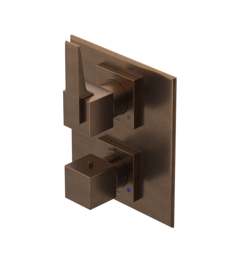 Rubinet T2RRSL Temperature Control Valve With Stop Two Way Diverter With ShutOff, PluOne Other Extra Volume Control, Trim Only