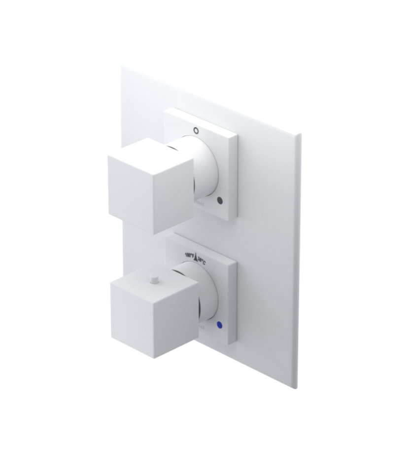 Rubinet T2RRSQ Temperature Control Valve With Stop Two Way Diverter With ShutOff, Plus One Other Extra Volume Control, Trim Only
